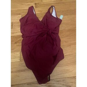 NWT Tempotrek, women's maroon v-neck, cheeky one piece bathing/swimsuit size med